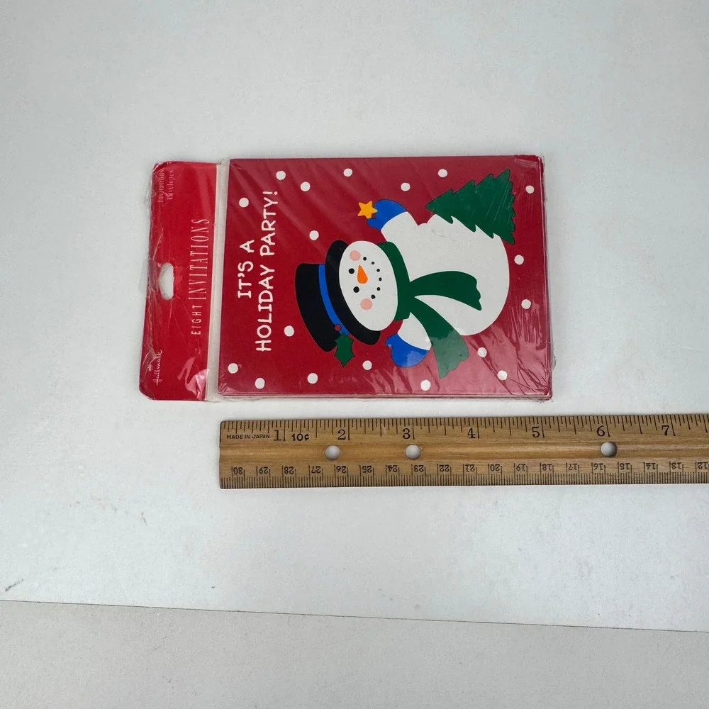 Vtg Sealed Hallmark Christmas It's a Holiday Party Invitations Red w Snowman USA
